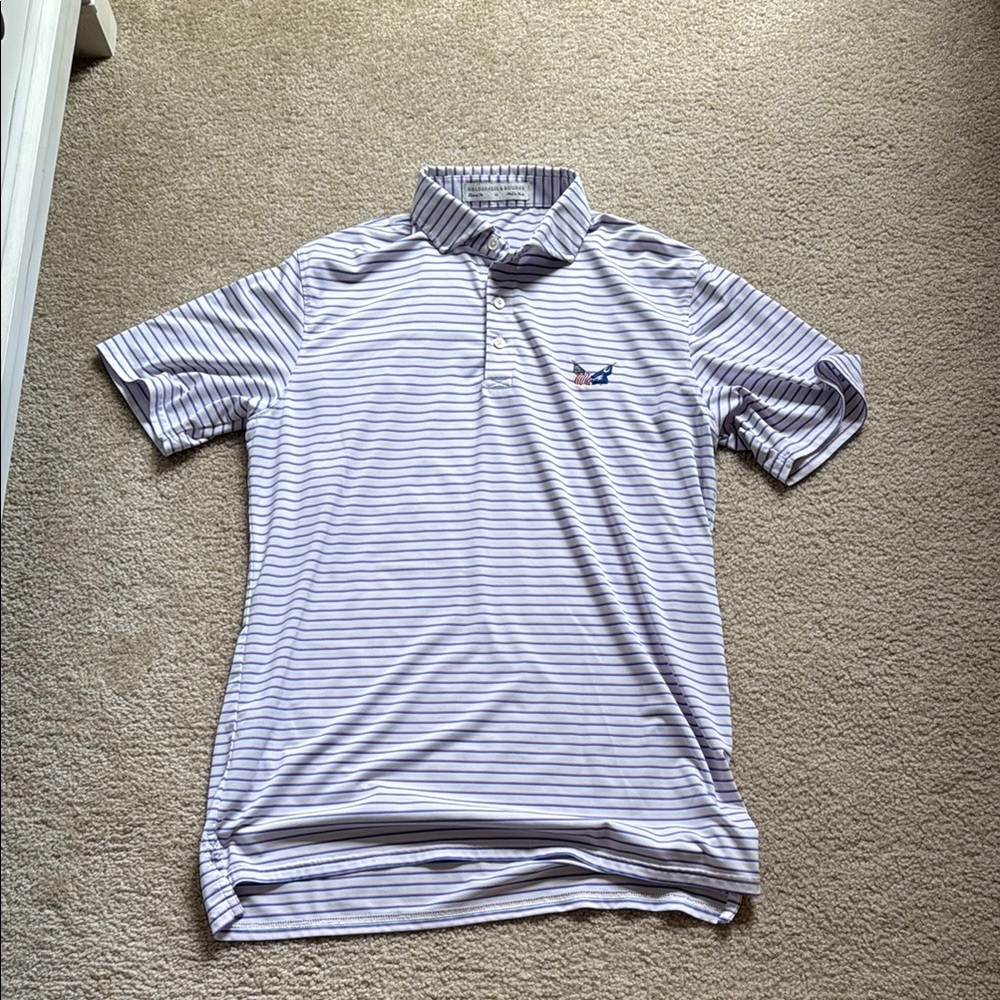 Men's Striped Polo Shirt - Blue and White
